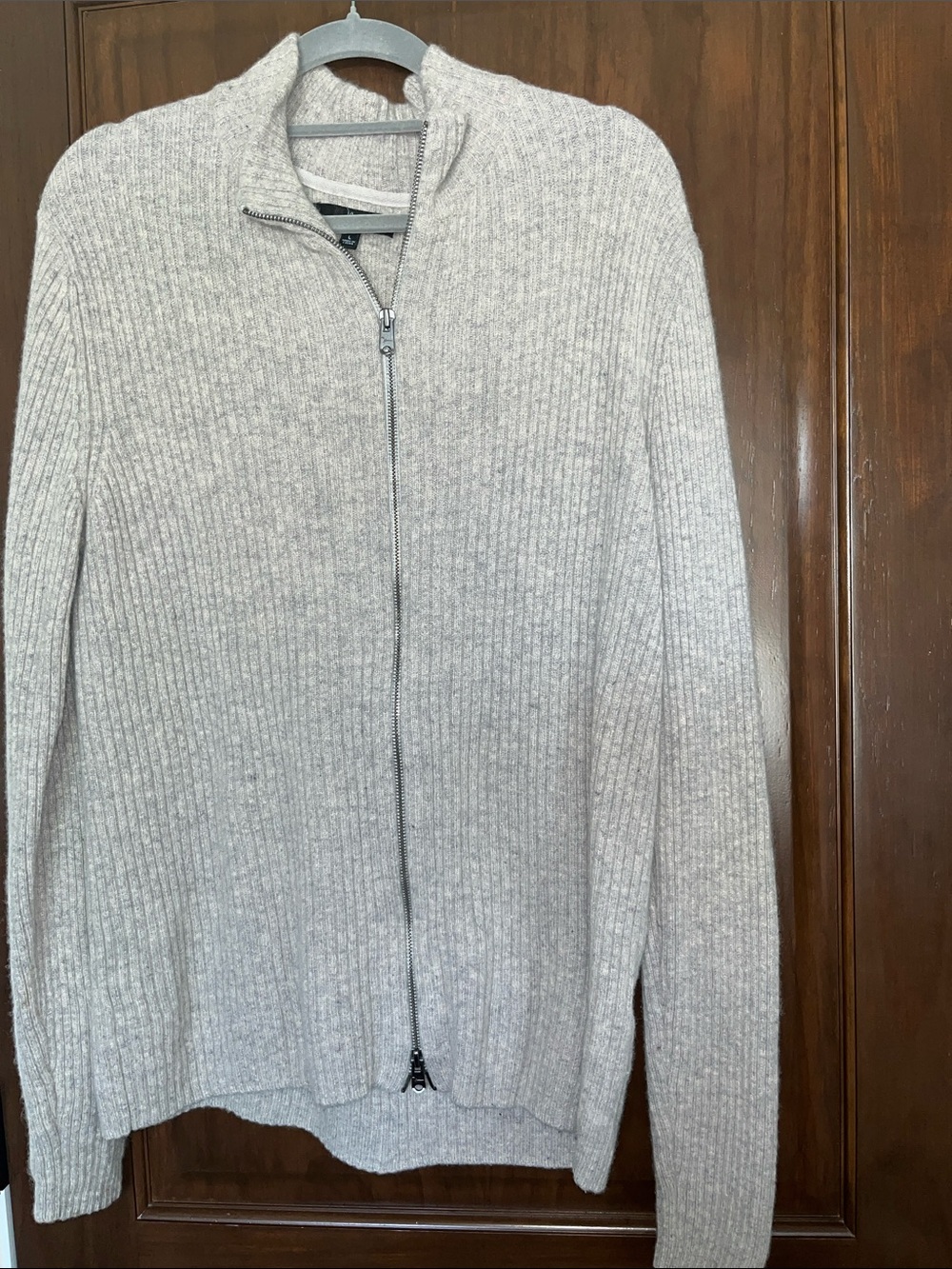 Marc Anthony Light Heather Gray Ribbed Zip-Up Sweater